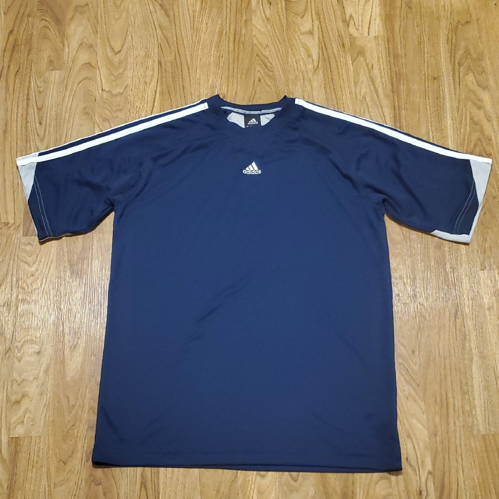 Adidas Climalite Short Sleeve T Shirt Mens Size S Navy Gray White 3 Stripes
